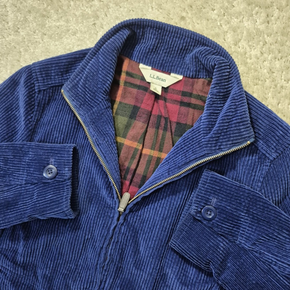 LL Bean Corduroy Jacket Womens Small Petite Blue Flannel Lined Full Zip 90s Mom
